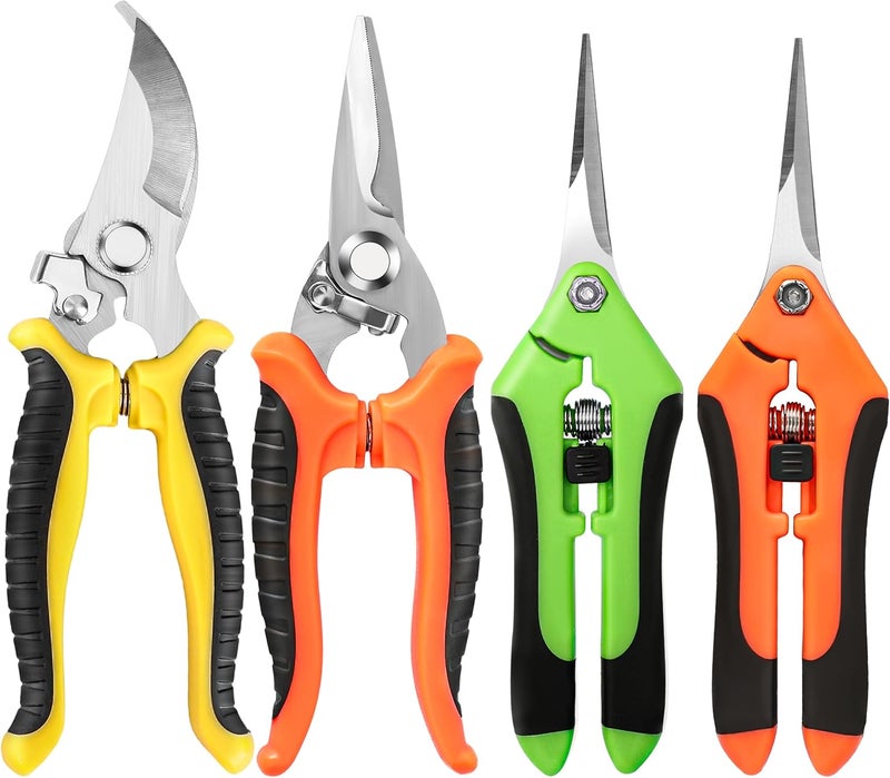 EWPJDK 4 Pack Garden Pruning Shears, Stainless Steel Garden Shears, Gardening Shears, Garden Scissors, Clippers, Pruning Snips, Pruning Shears for Gardening Tools (4PCS Yellow Orange Green) - Image 1